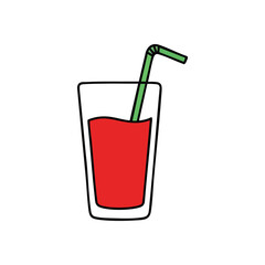 (Refreshing Drink Cartoon Illustration. A delightful graphic of a cool red liquid in a tumbler with a green sipper. Evokes feelings of summer, hydration, and pure enjoyment.)