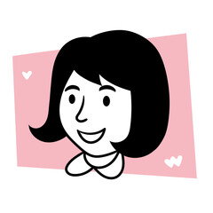 Retro Cartoon Woman Avatar with Bob Haircut on Pink Background