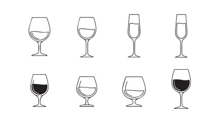 Collection of hand drawn wine glasses and drinkware assortment isolated on white vector
