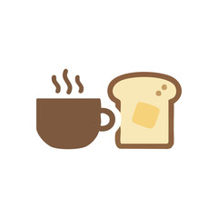 (Breakfast Comfort Hot Beverage Toast. A cozy morning meal featuring a steaming cup and a fresh slice of buttered bread. This illustration symbolizes a simple, comforting start to the day.)