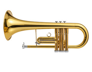 Obraz premium Golden Trombone Front View With Bell Facing Forward,lassic Brass Instrument Isolated On Transparent Background