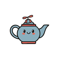 (Cheerful Kawaii Teapot Character. A delightful, friendly beverage pot with a sweet grin and rosy cheeks, symbolizing simple joy and comforting warmth.)