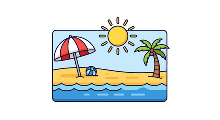 Cartoon beach escape under bright sunny sky ideal for vacation themed backgrounds