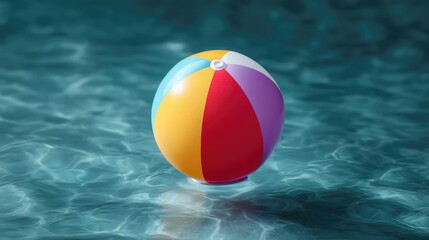 Colorful Beach Ball Floating on Clear Blue Water in a Bright Sunlit Pool, Perfect for Summertime Fun and Joyful Outdoor Experiences for Families and Friends