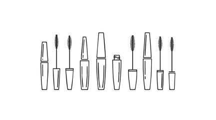 Set of various mascara wands and tubes hand drawn sketch style for cosmetics beauty promotion vector
