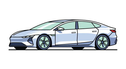 Fototapeta premium Futuristic Electric Sedan Car Flat Vector with Thick Lines, Eco Vehicle Design