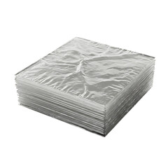 Stack of thin, crinkled silver sheets or foil, layered and slightly offset, casting soft shadows Isolated on a Transparent Background, PNG, Cutout