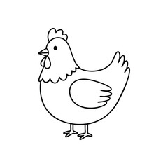 (Cartoon Hen Line Drawing. This endearing avian artwork presents a clean, minimalistic design. Ideal for children's activities, representing simplicity and countryside living.)