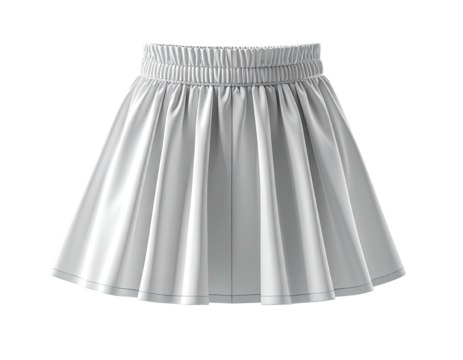 Simple, flowy, pleated white mini-skirt with an elastic waistband, isolated on a dark background