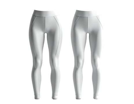Two pairs of sleek, white, figure-hugging athletic leggings, likely for fitness or sports