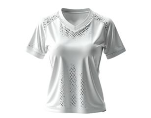 White, v-neck women's athletic top with perforated mesh details