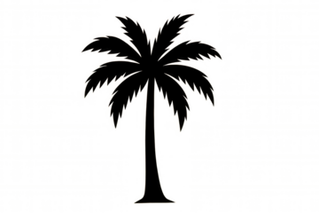 Palm tree silhouette creating a tropical summer vacation and travel concept, black graphic element with transparent background