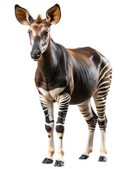 Majestic okapi with striking zebra-like stripes detailed studio portrait rare forest giraffe