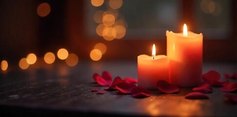 Romantic Candlelit Dinner Scene Soft Lighting, Flickering Flames, Cozy Atmosphere Perfect for Valentines Day, Anniversaries, and Romantic Occasions
