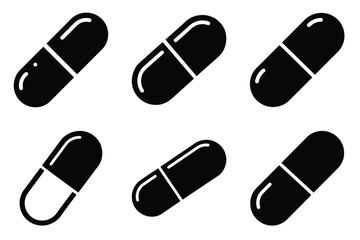 Medicine capsule silhuette vector icon set