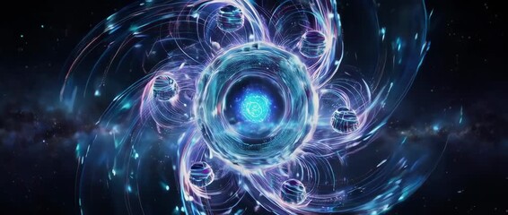 Abstract animation of a quantum computer core with glowing qubits and energy fields. Represents futuristic technology, high-performance computing, and scientific innovation. - Powered by Adobe