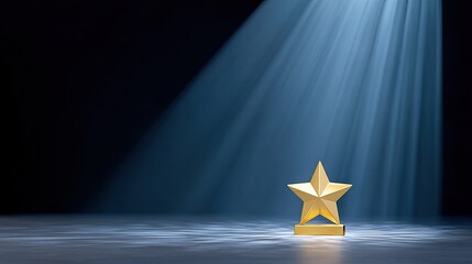 Golden star trophy illuminated by dramatic spotlight on a dark background, representing achievement and success in awards and recognition