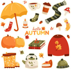 set of autumn element vector illustration