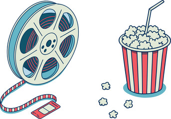 A Vivid Illustration of Movie Snacks A Striped Popcorn Container