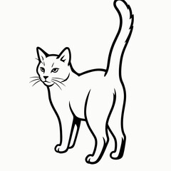 Obraz premium Cat standing with raised tail in black and white line art 
