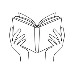 Continuous one line drawing of hands holding an open book. Minimalist vector illustration for education and literature concept.
