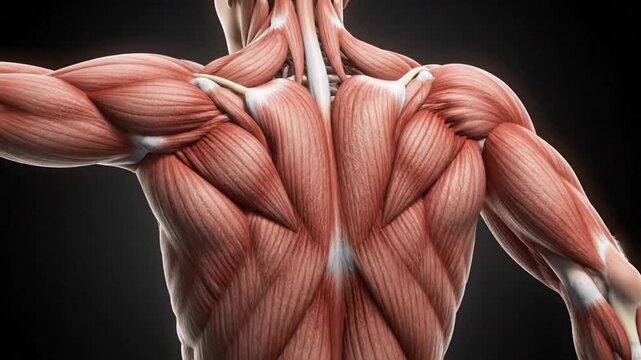 Detailed 3D Anatomy: Human Back Muscles, Medical Visualization