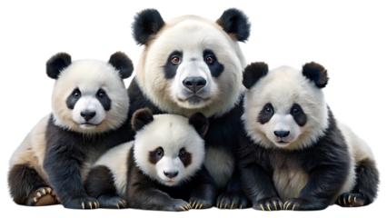 Adorable panda family poses together capturing their cherished moments of unity and playfulness