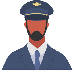 Pilot In Uniform With Hat And Tie Full Body Illustration Isolated On White