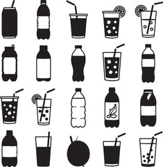 Black and white drink vector icons beverage illustration collection graphic