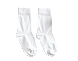 Pair of clean, white socks displayed against a stark black background, studio-style