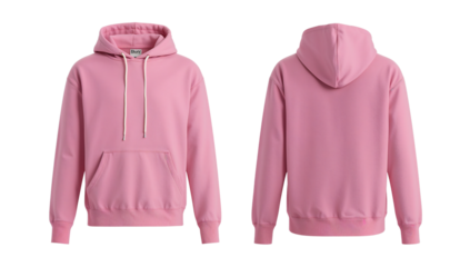Pink Hoodie Front and Back View Isolated