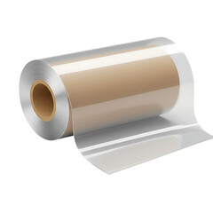 A roll of clear plastic film, partially unrolled, revealing a cardboard core, Isolated on a Transparent Background, PNG, Cutout