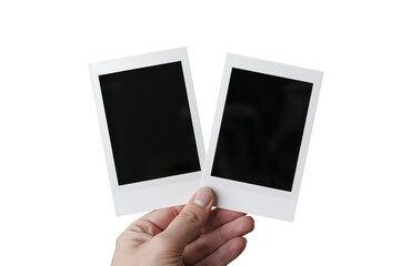 Hand Holding Two Blank Polaroid Frames Mockup
