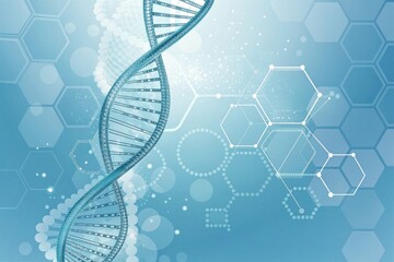 Abstract dna structure with geometric shapes on blue medical background