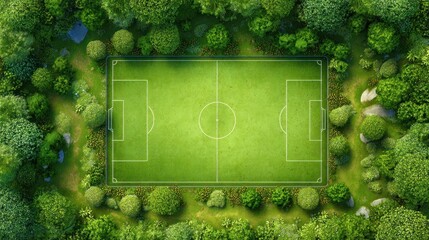 Nature's Arena: A Pristine Football Pitch Perfectly Enclosed by a Dense, Verdant Forest
