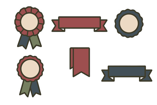 Vintage style badges, ribbons, and banners for quality labels and decorative elements