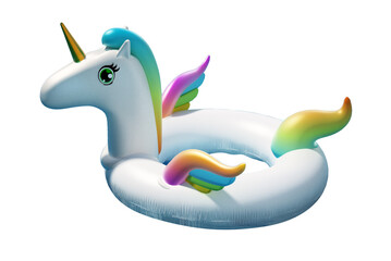 Unicorn shaped child buoy floating on the sea on transparent background. 3D illustration © Destina