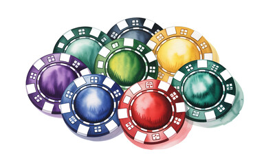 Naklejka premium Poker chips in vibrant watercolor style, perfect for gambling, casinos, games, and entertainment, representing luck and fortune