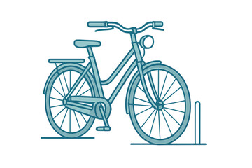 Classic city bicycle parked at a public bike rack for urban commuting and sustainable travel