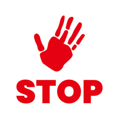 A red stop sign vector illustration featuring a handprint and bold STOP text. Perfect for safety warnings, prohibition signs, caution posters, and traffic or workplace safety designs.