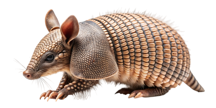 Adorable baby armadillo showcasing its armored shell while walking a charming wild creature