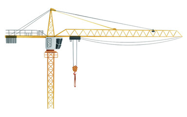 Yellow construction crane illustration ready to build, perfect for architectural designs, cityscapes, and industrial projects, ready for commercial use