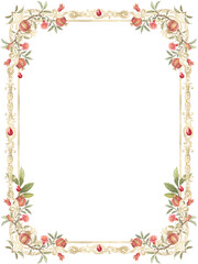 Baroque Watercolor Frame with Gold and Pomegranate