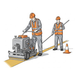 Road Marking Workers Operating Line Painting Machine – Ilustrasi Pekerja Marka Jalan Vector