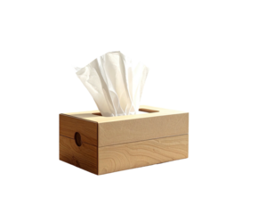 A rectangular box of facial tissues with tissues partially pulled out, isolated on a black background
