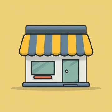 High quality photo of a cute cartoon storefront building with awning and windows