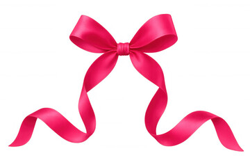 Pink satin ribbon bow with curly ends, ideal for gift wrapping, celebrations, birthdays, and sales promotions on transparent background