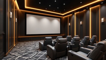 Luxury Modern Home Theater with Plush Leather Seating