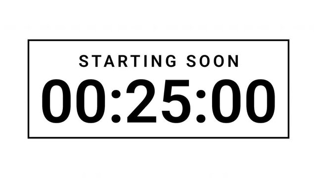 starting soon countdown 30 secon. Alpha channel on white background. 4k Video