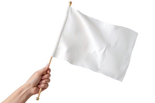 White flag held in hand against black background